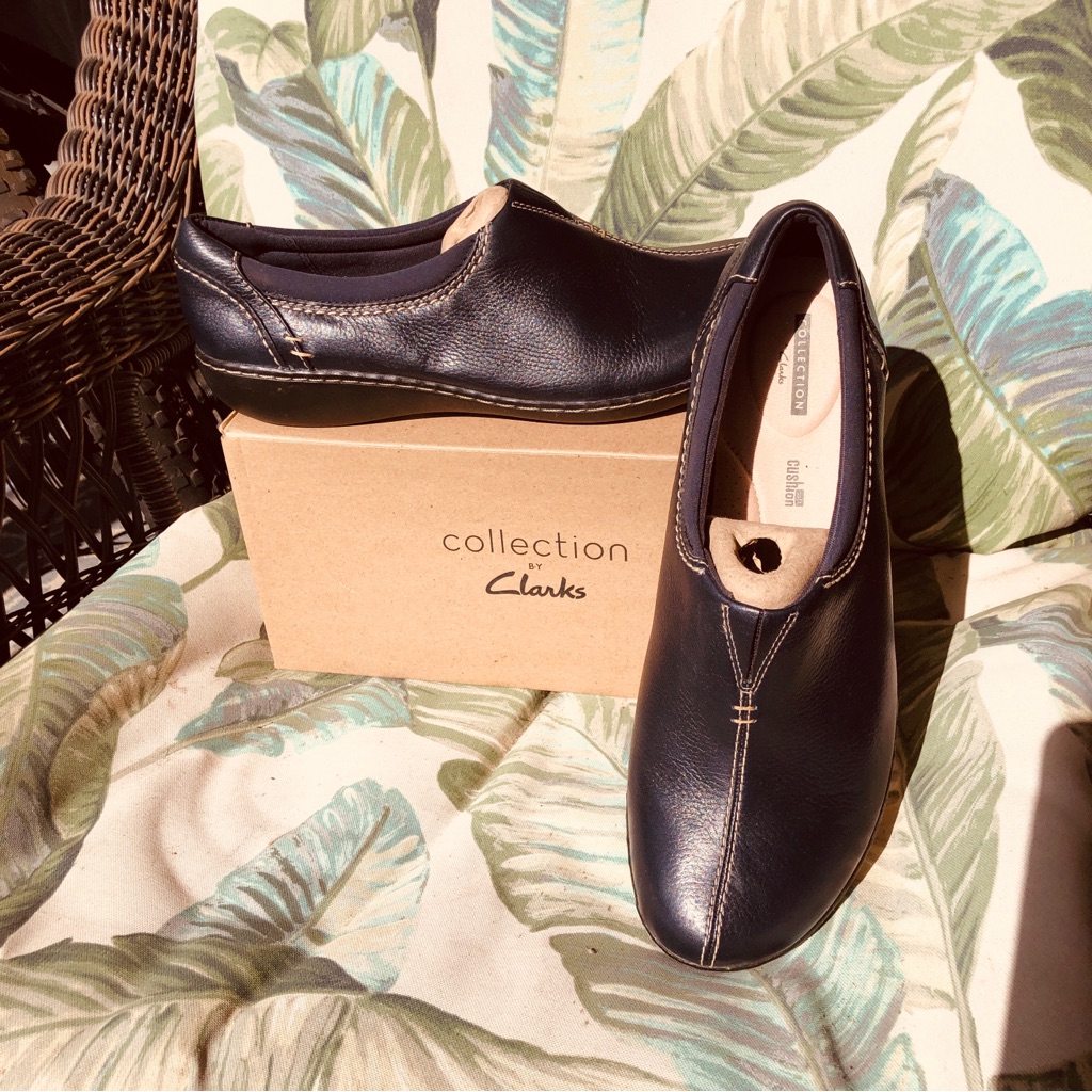 Clarks Ashland Joy Navy Leather Slip On Loafer Shoes 12m